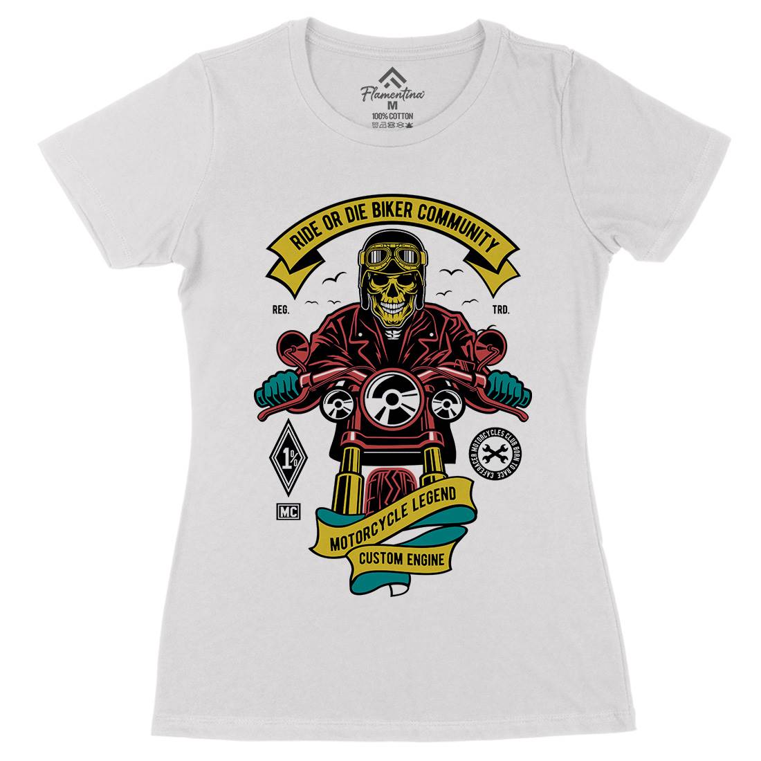 Ride Or Die Biker Club Womens Organic Crew Neck T-Shirt Motorcycles D569