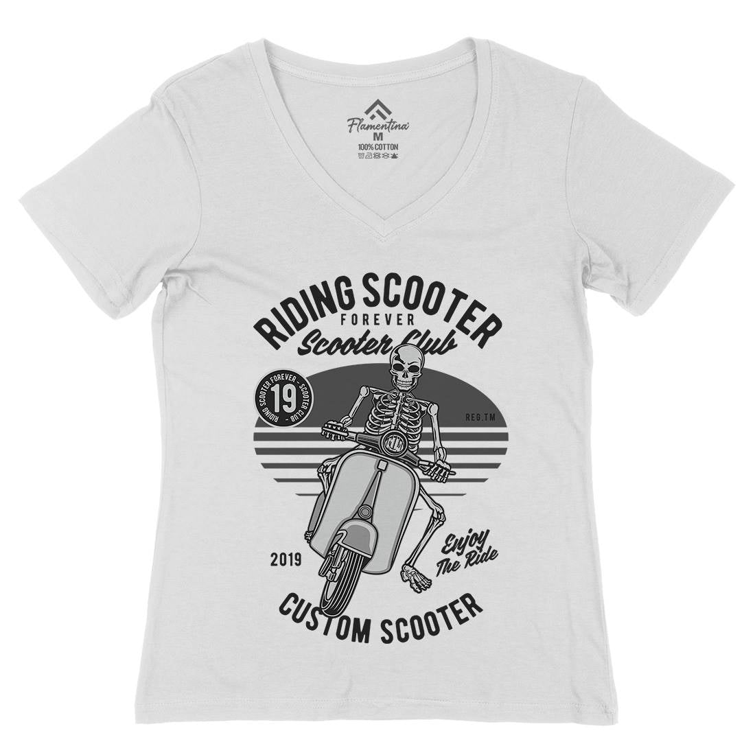 Riding Scooter Womens Organic V-Neck T-Shirt Motorcycles D570