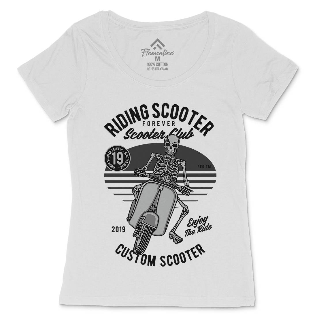 Riding Scooter Womens Scoop Neck T-Shirt Motorcycles D570