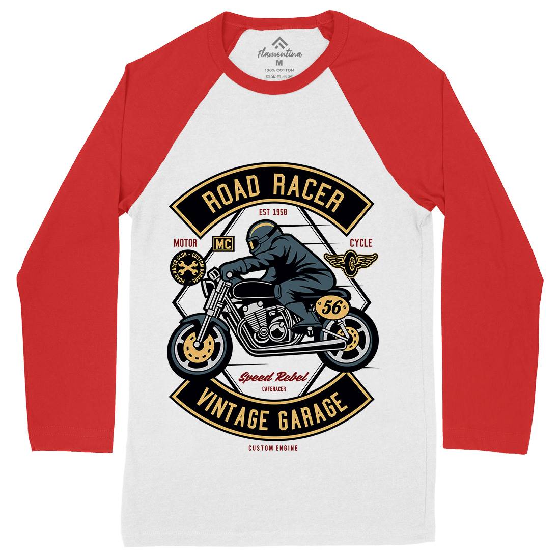 Road Racer Mens Long Sleeve Baseball T-Shirt Motorcycles D571