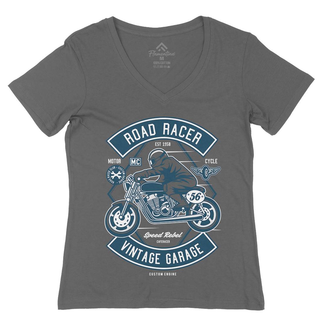 Road Racer Womens Organic V-Neck T-Shirt Motorcycles D571