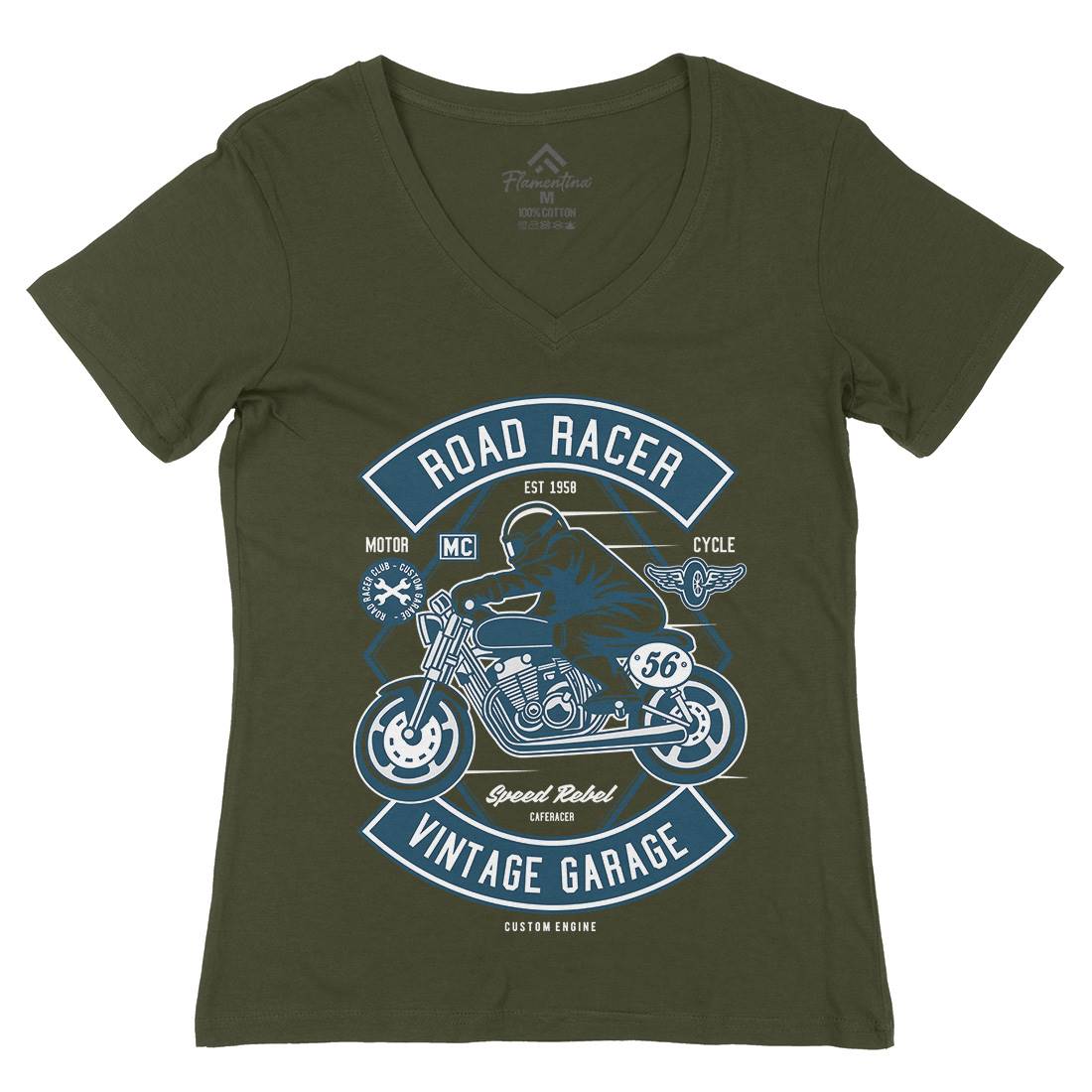 Road Racer Womens Organic V-Neck T-Shirt Motorcycles D571