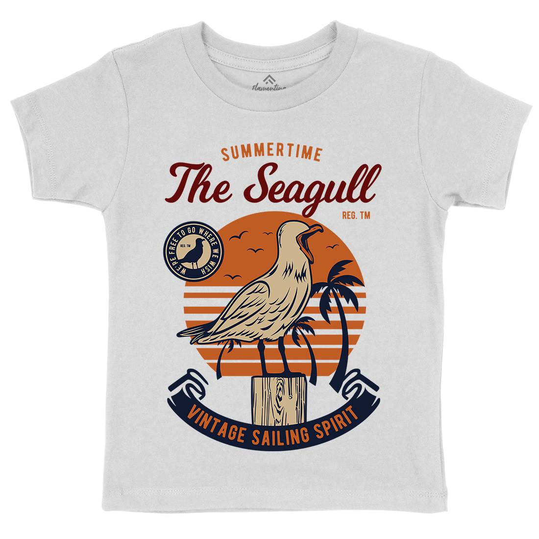 Seagull Bird Kids Crew Neck T-Shirt Animals D573
