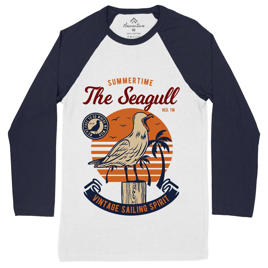 Seagull Bird Mens Long Sleeve Baseball T-Shirt Animals D573