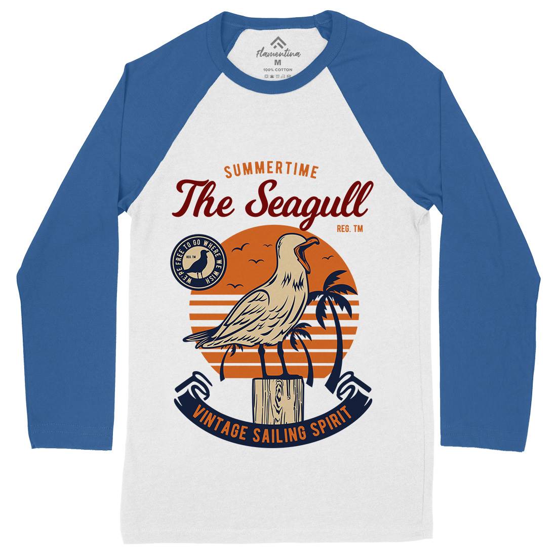 Seagull Bird Mens Long Sleeve Baseball T-Shirt Animals D573