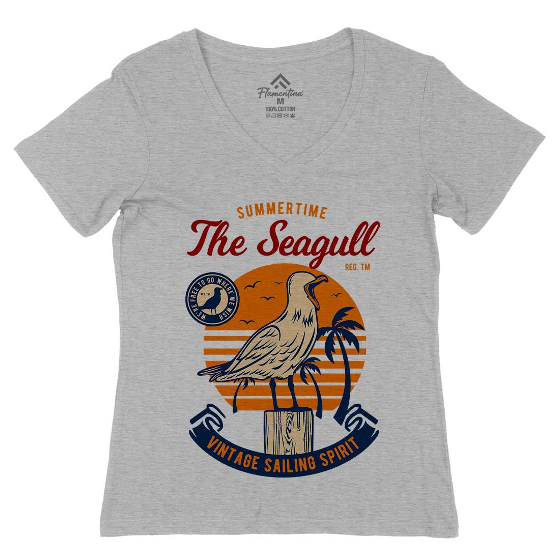 Seagull Bird Womens Organic V-Neck T-Shirt Animals D573