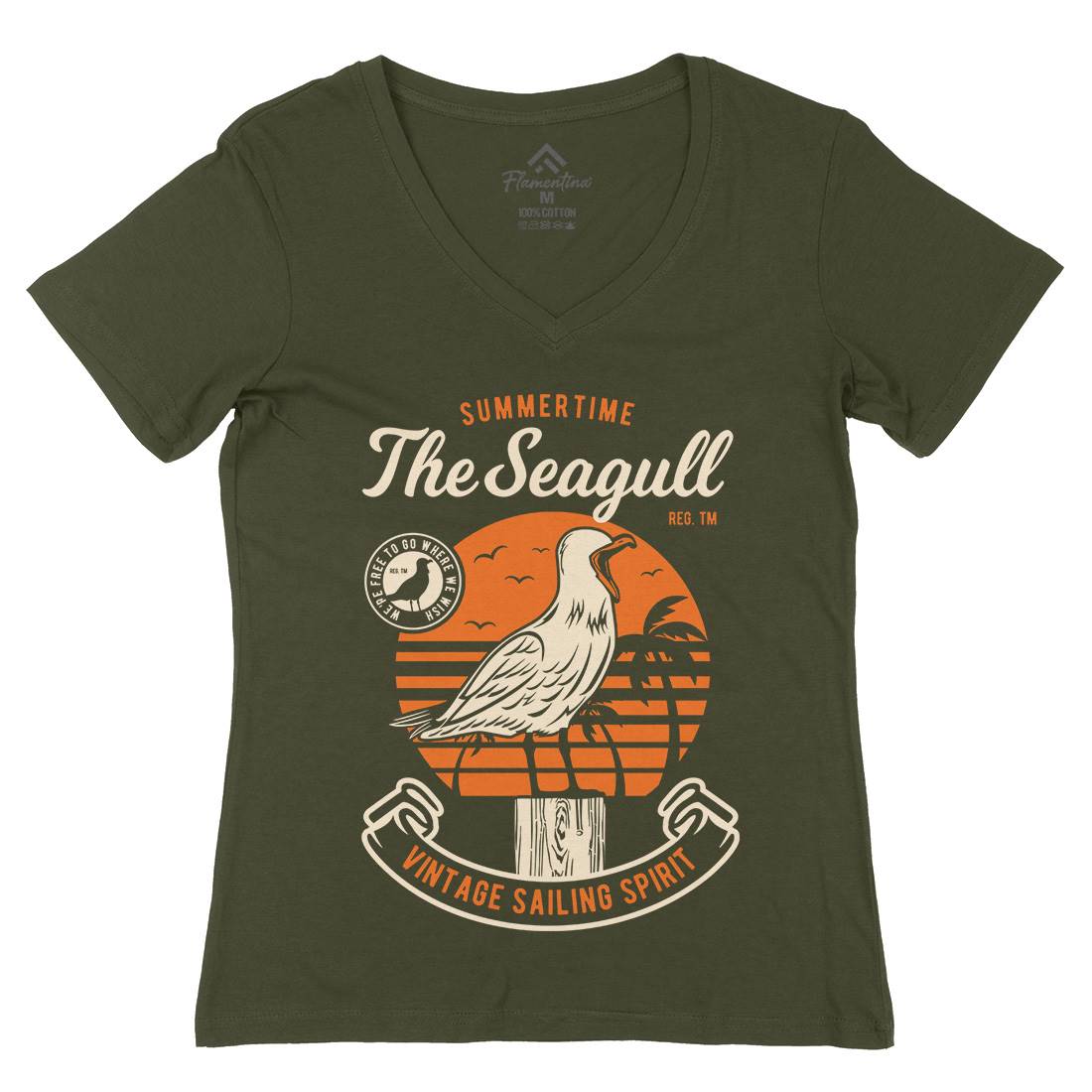Seagull Bird Womens Organic V-Neck T-Shirt Animals D573