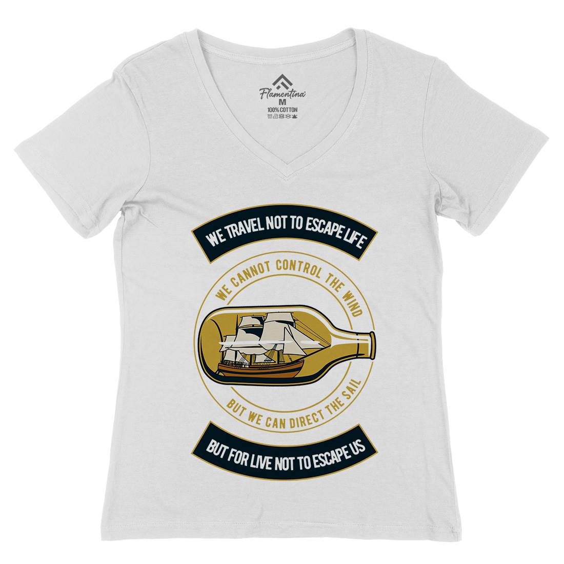 Ship An A Bottle Womens Organic V-Neck T-Shirt Navy D574