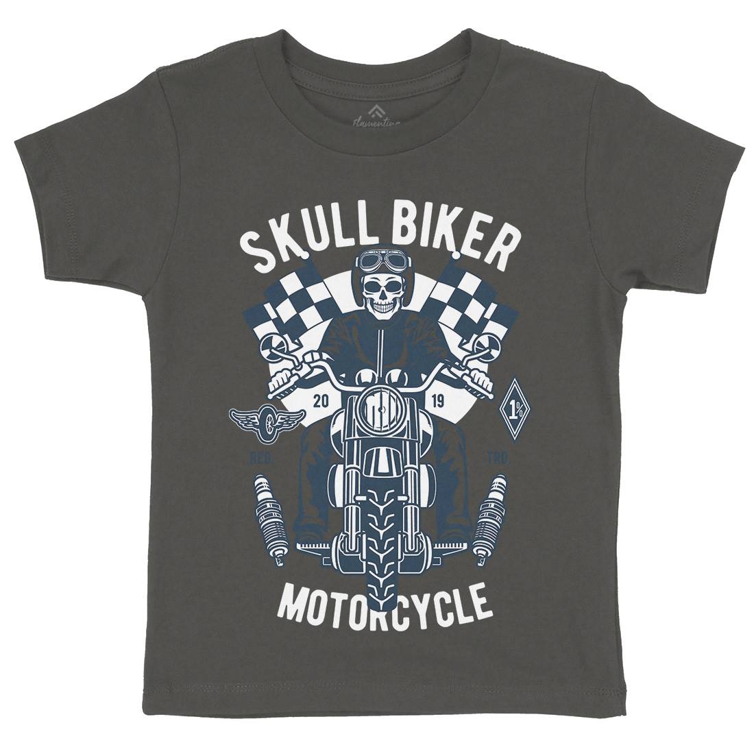 Skull Biker Kids Crew Neck T-Shirt Motorcycles D575
