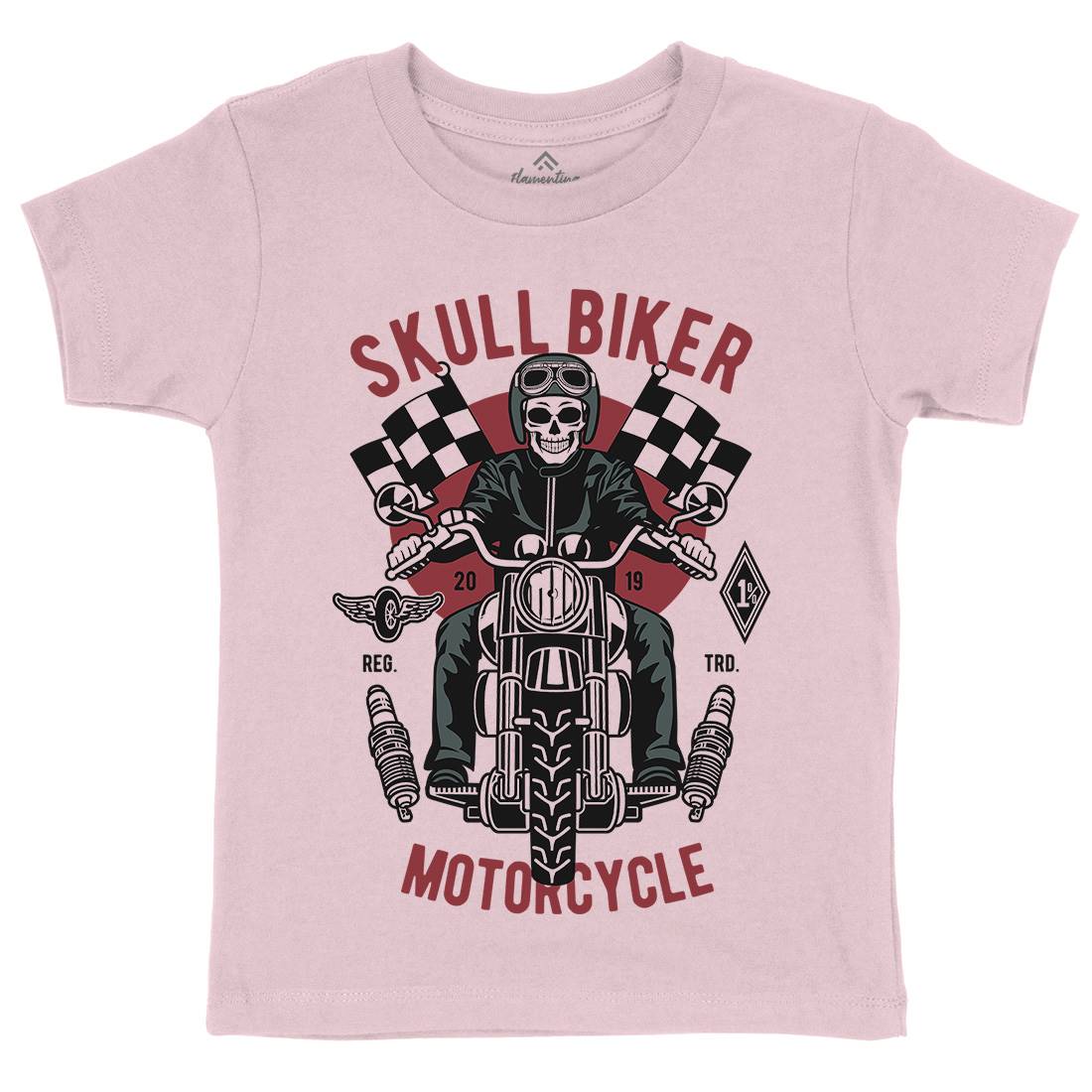 Skull Biker Kids Organic Crew Neck T-Shirt Motorcycles D575