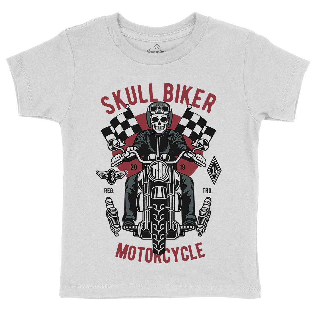 Skull Biker Kids Crew Neck T-Shirt Motorcycles D575