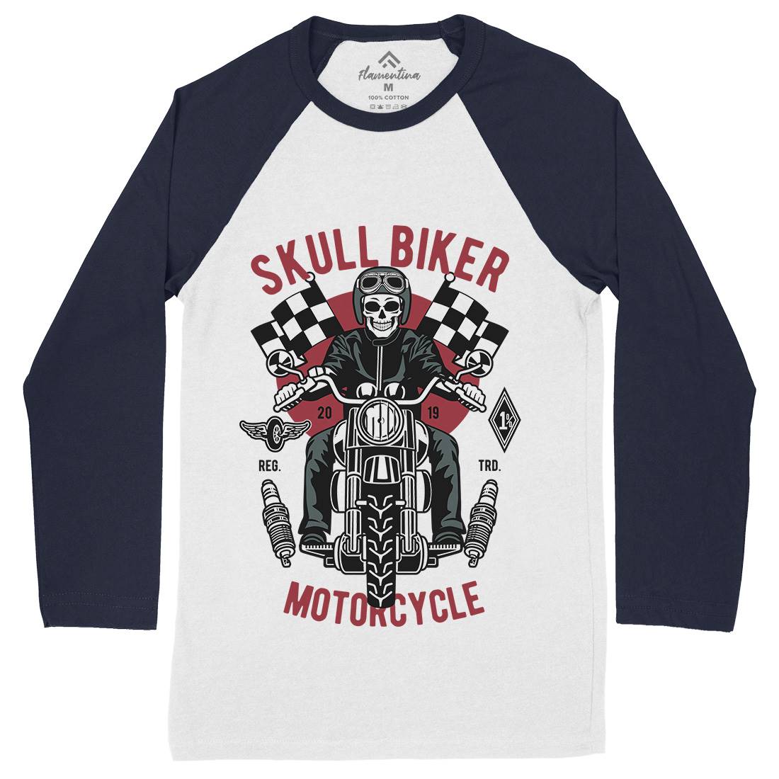 Skull Biker Mens Long Sleeve Baseball T-Shirt Motorcycles D575