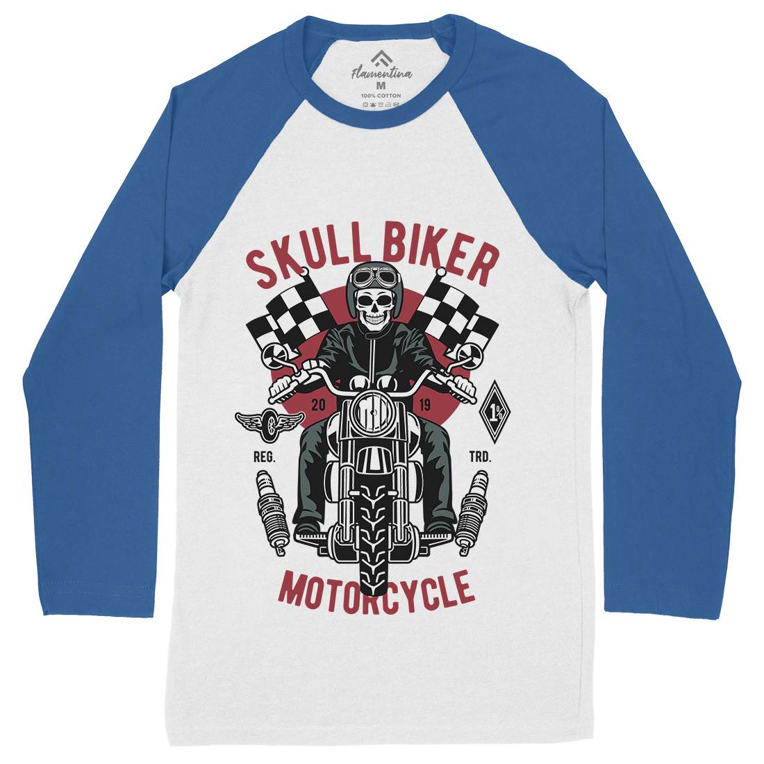 Skull Biker Mens Long Sleeve Baseball T-Shirt Motorcycles D575
