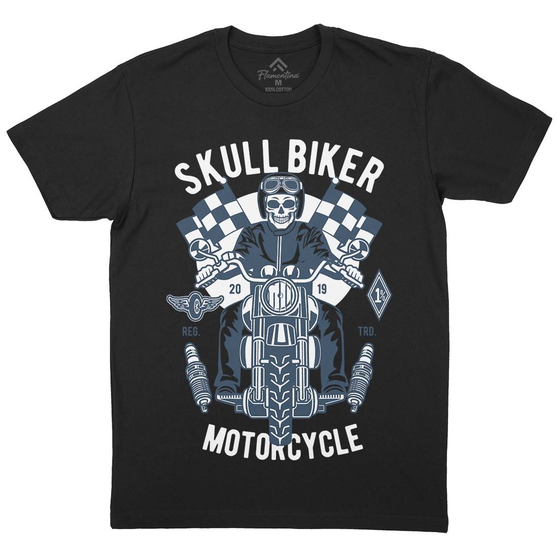 Skull Biker Mens Organic Crew Neck T-Shirt Motorcycles D575