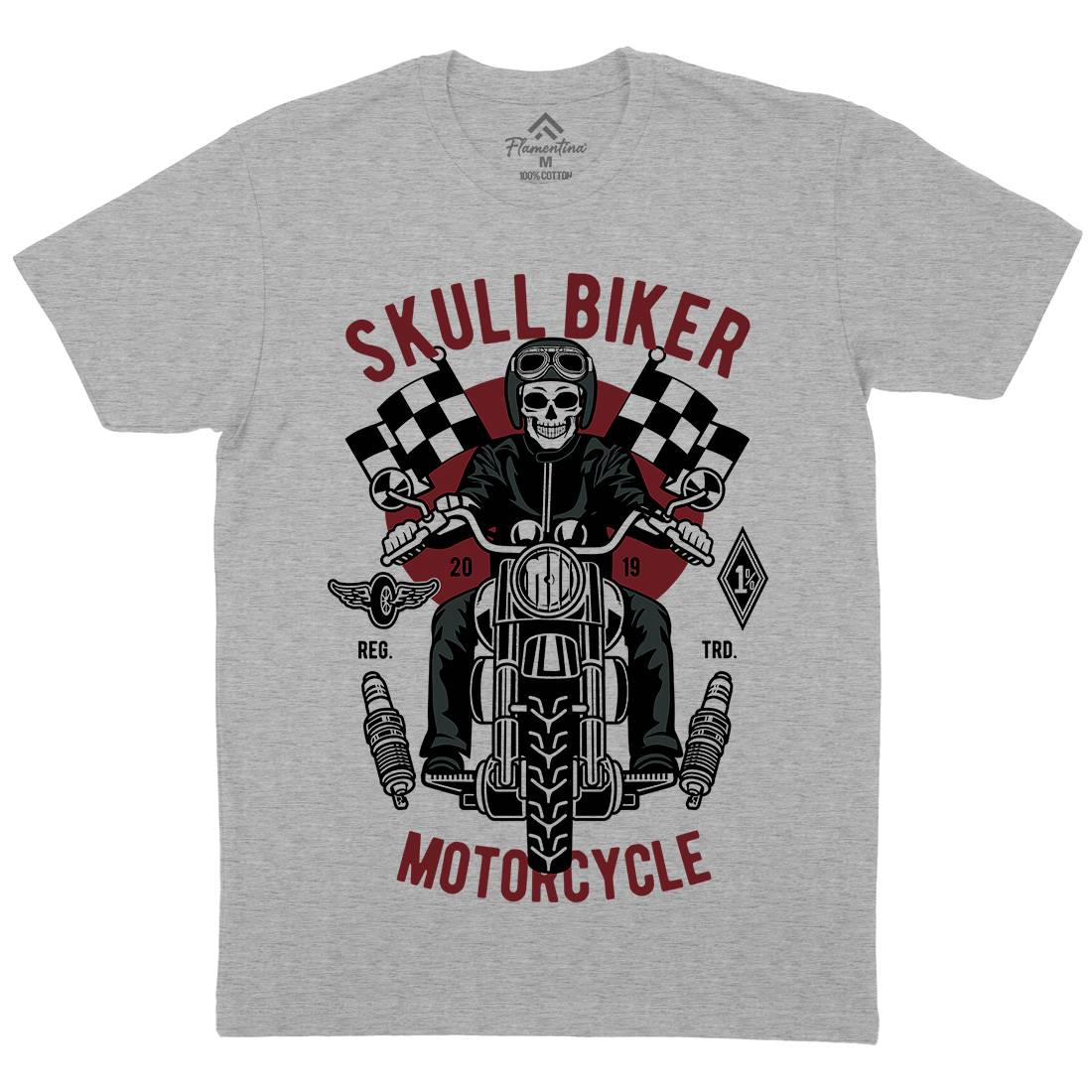 Skull Biker Mens Crew Neck T-Shirt Motorcycles D575