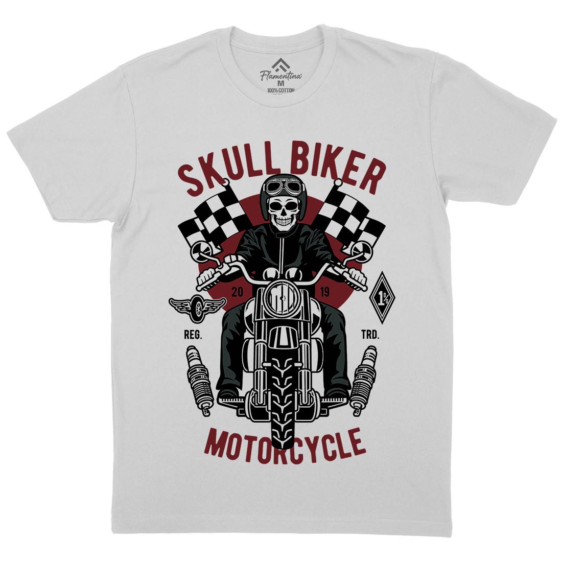 Skull Biker Mens Crew Neck T-Shirt Motorcycles D575