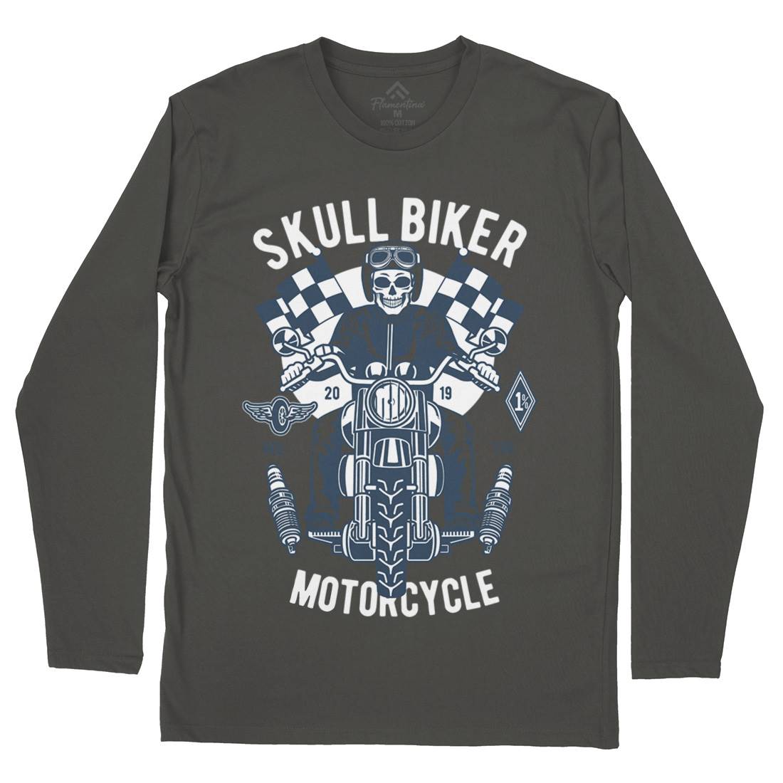 Skull Biker Mens Long Sleeve T-Shirt Motorcycles D575