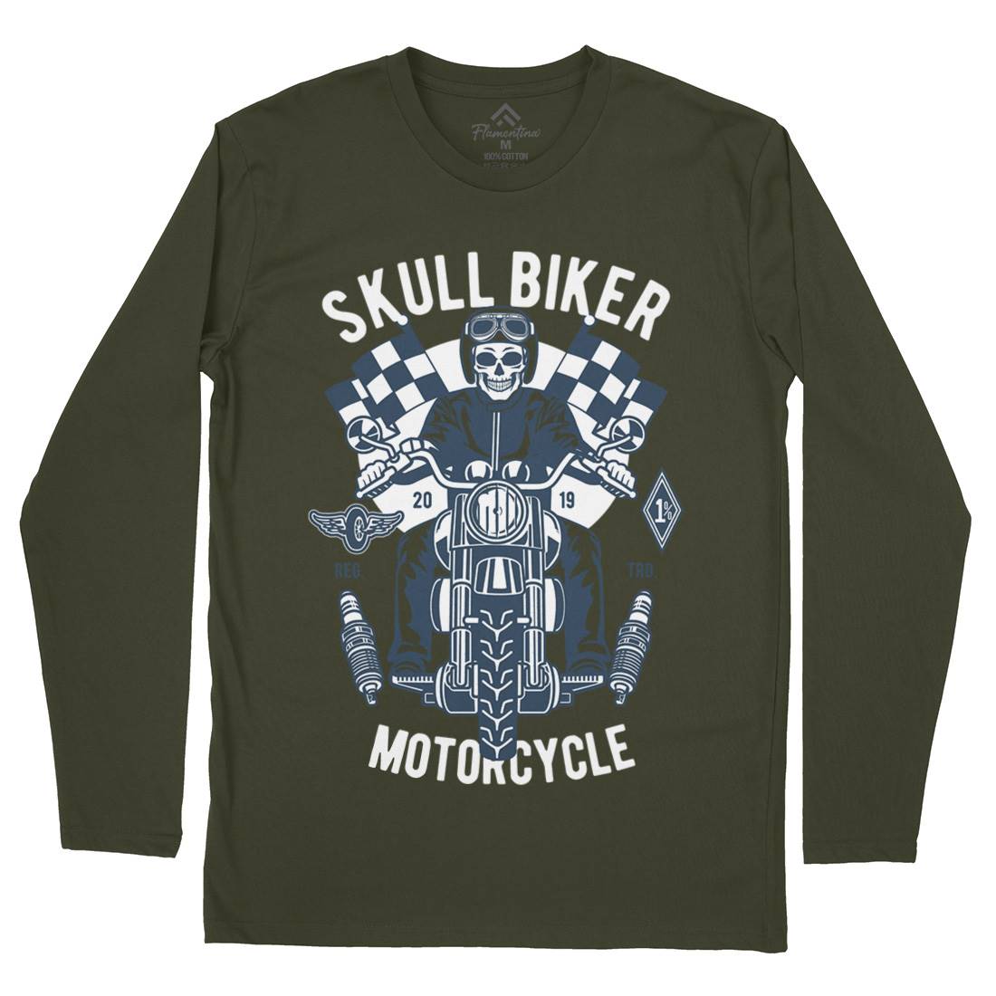 Skull Biker Mens Long Sleeve T-Shirt Motorcycles D575
