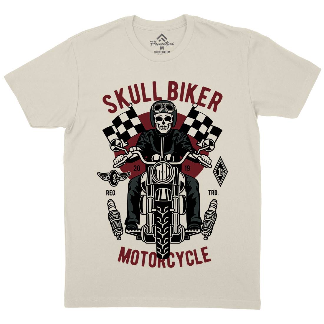 Skull Biker Mens Organic Crew Neck T-Shirt Motorcycles D575