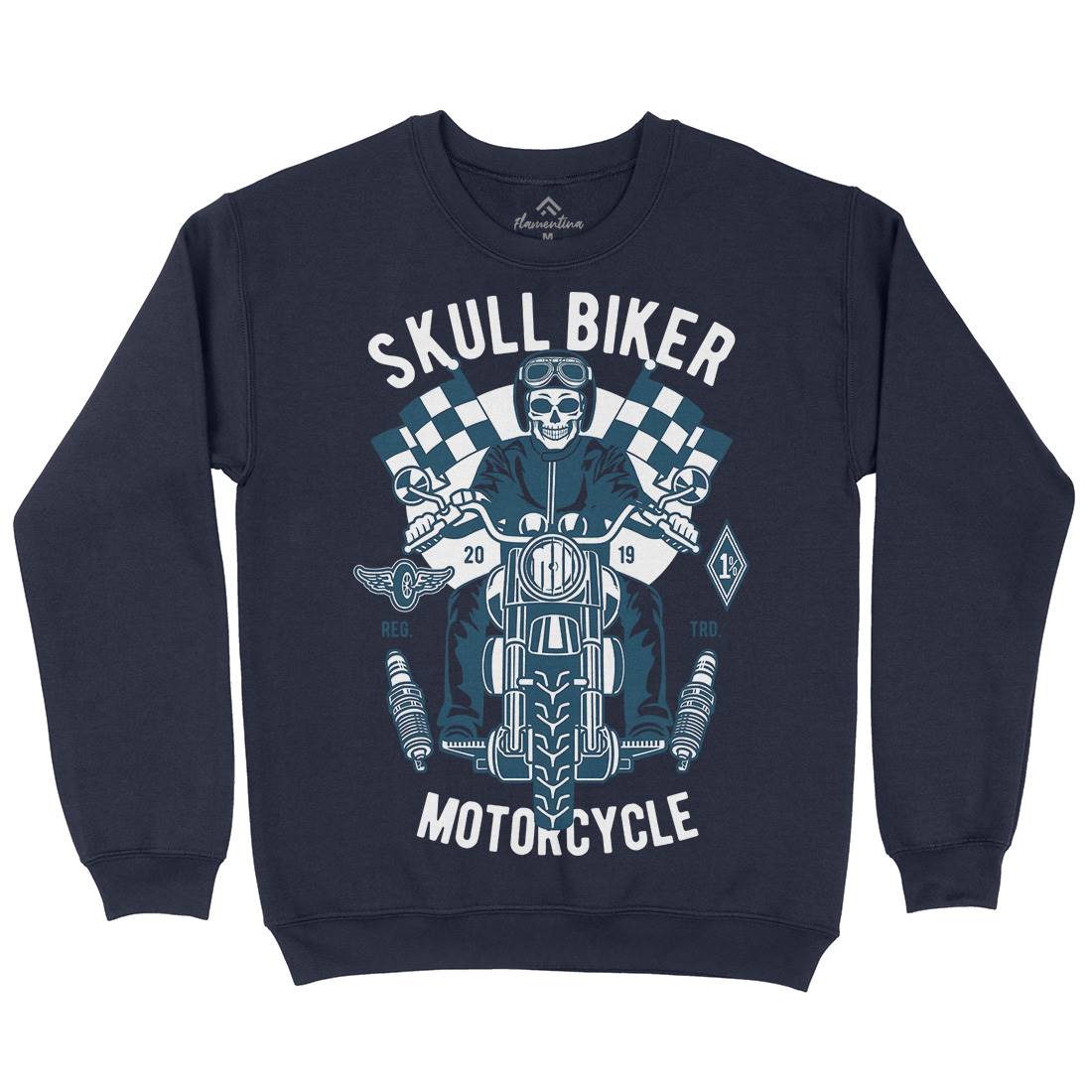 Skull Biker Mens Crew Neck Sweatshirt Motorcycles D575