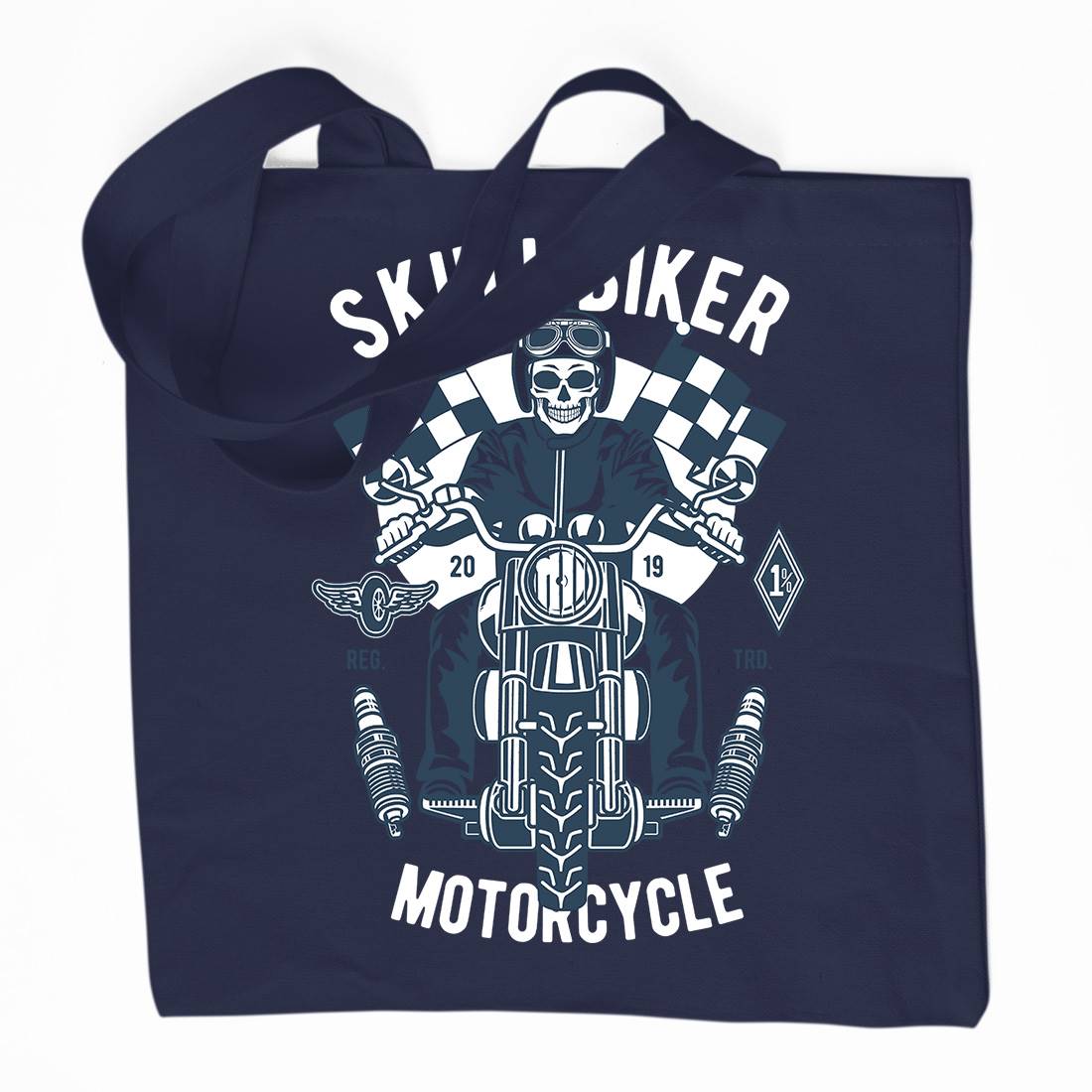 Skull Biker Organic Premium Cotton Tote Bag Motorcycles D575