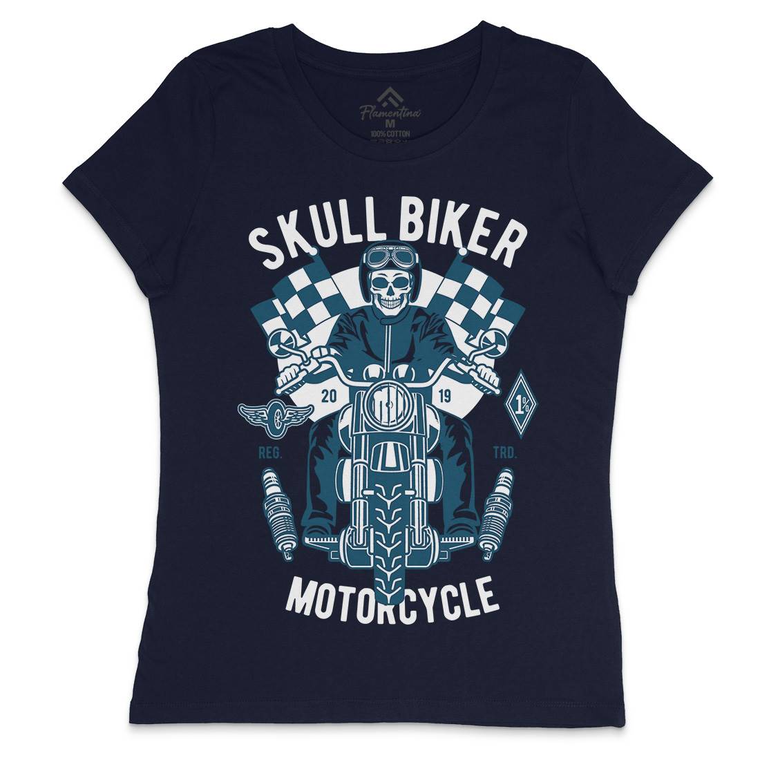 Skull Biker Womens Crew Neck T-Shirt Motorcycles D575