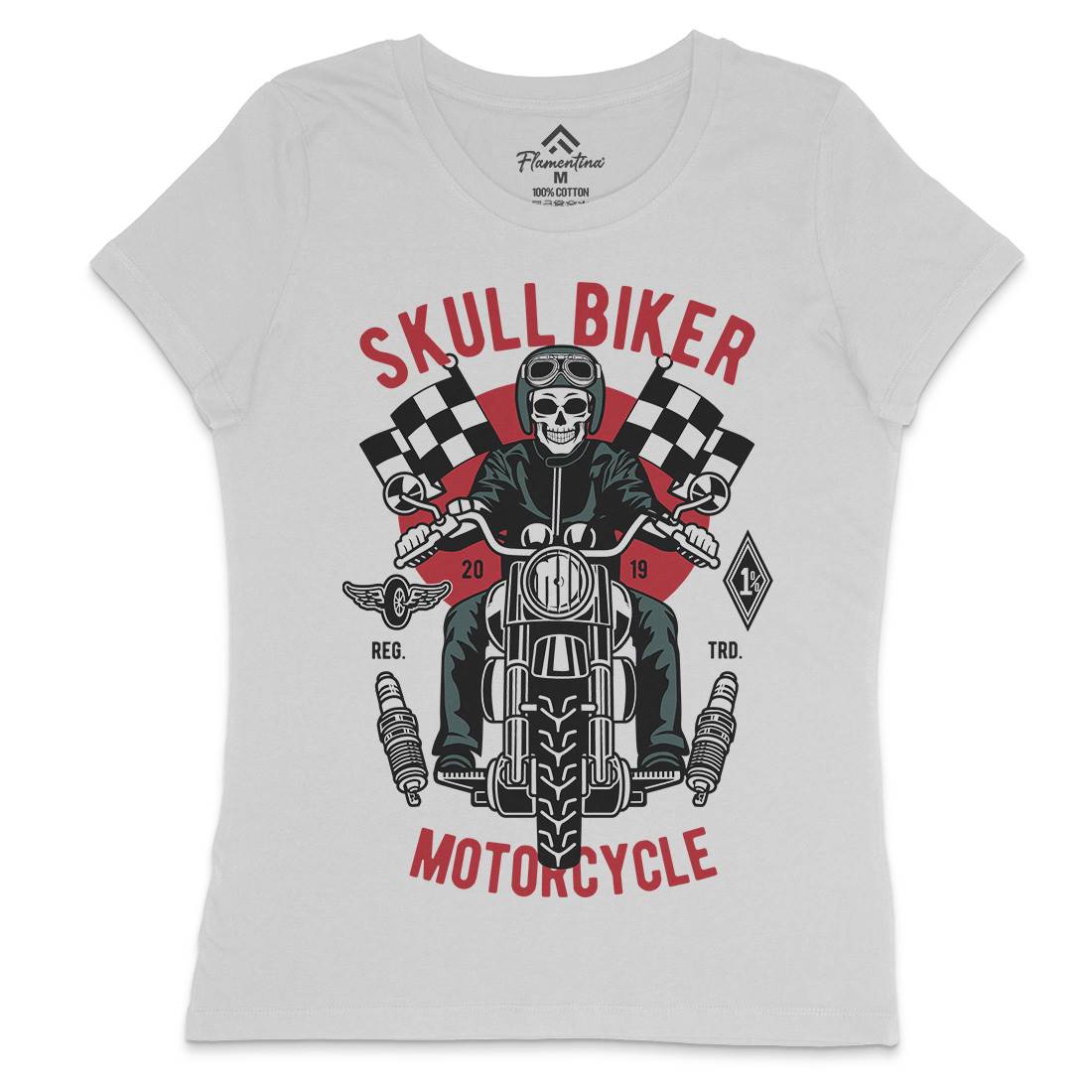 Skull Biker Womens Crew Neck T-Shirt Motorcycles D575