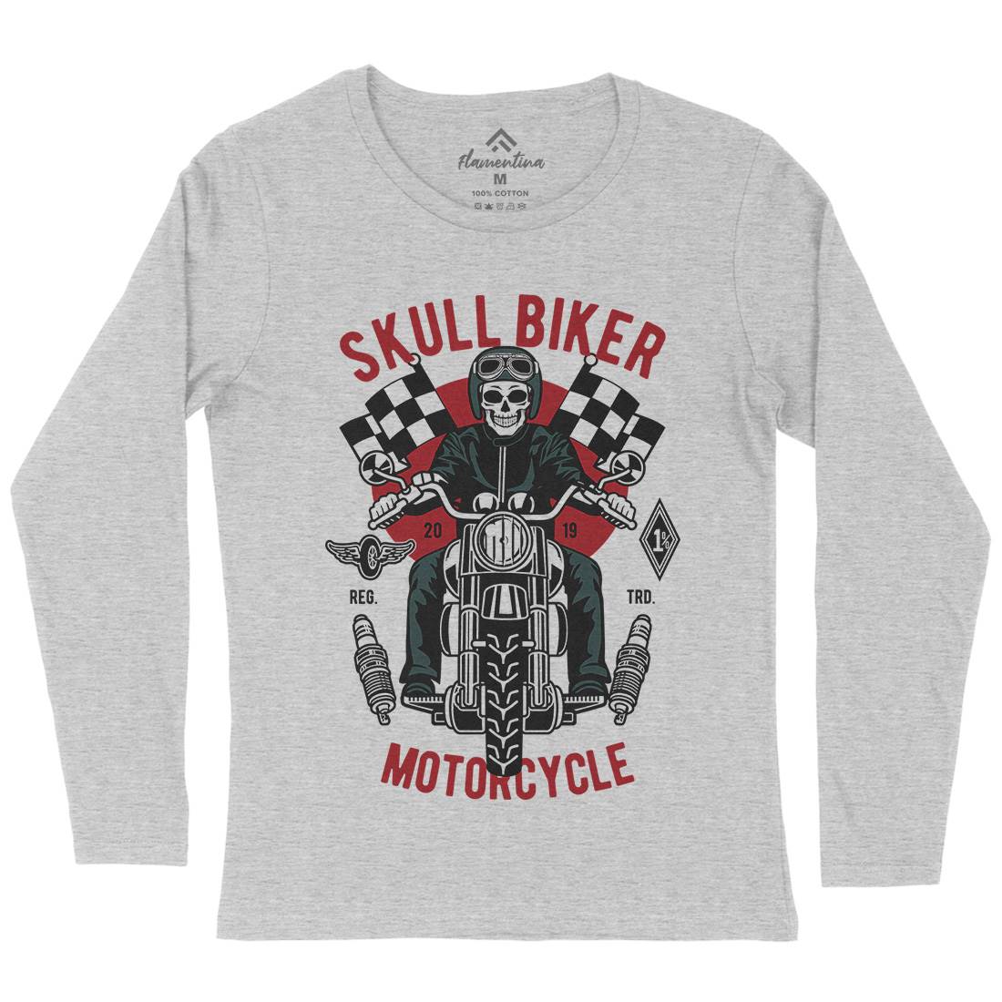 Skull Biker Womens Long Sleeve T-Shirt Motorcycles D575