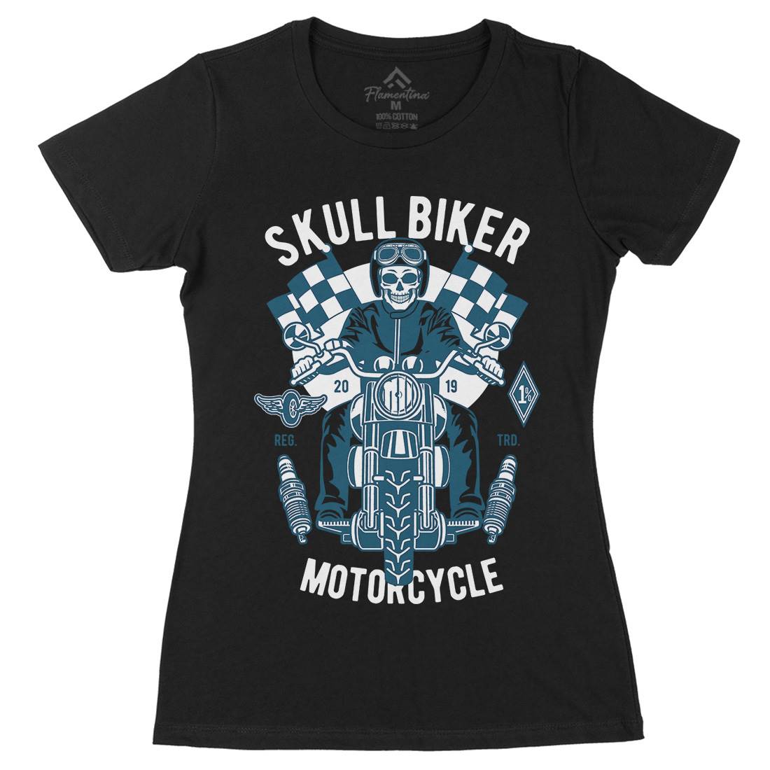 Skull Biker Womens Organic Crew Neck T-Shirt Motorcycles D575