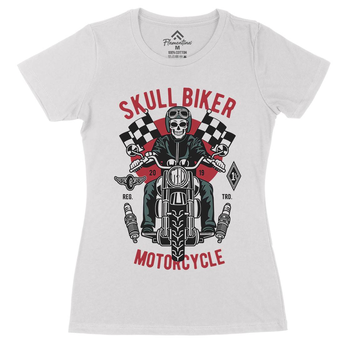 Skull Biker Womens Organic Crew Neck T-Shirt Motorcycles D575