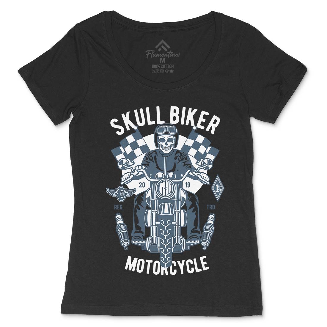 Skull Biker Womens Scoop Neck T-Shirt Motorcycles D575