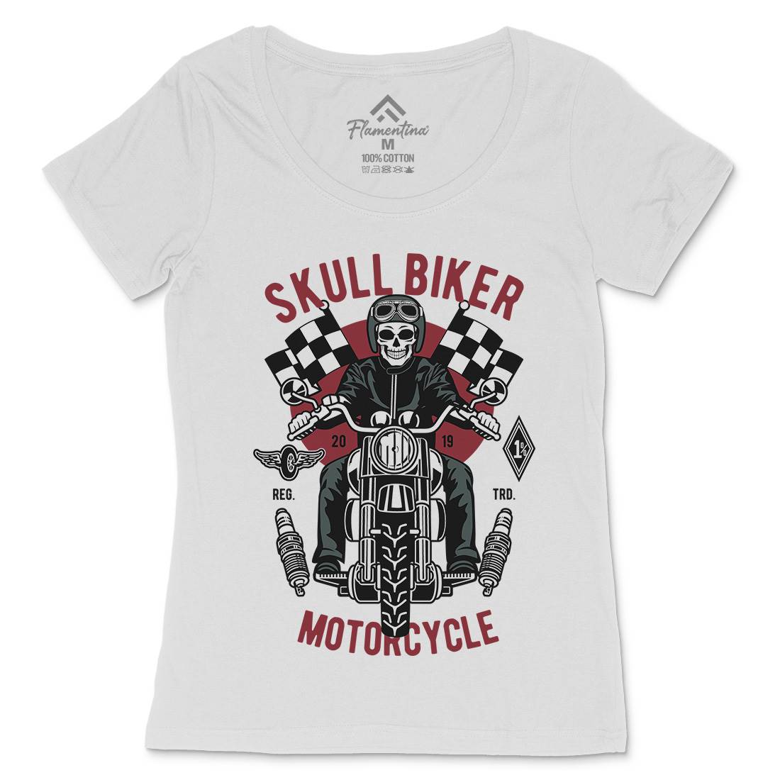 Skull Biker Womens Scoop Neck T-Shirt Motorcycles D575