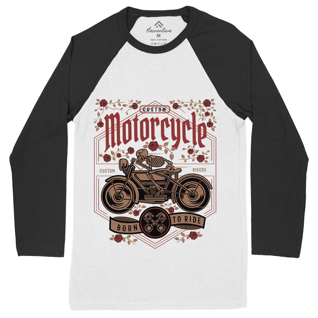 Skull Mens Long Sleeve Baseball T-Shirt Motorcycles D576