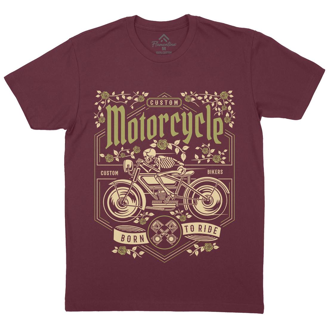 Skull Mens Organic Crew Neck T-Shirt Motorcycles D576