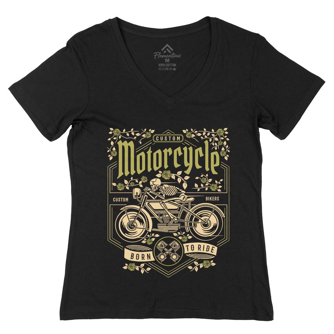 Skull Womens Organic V-Neck T-Shirt Motorcycles D576