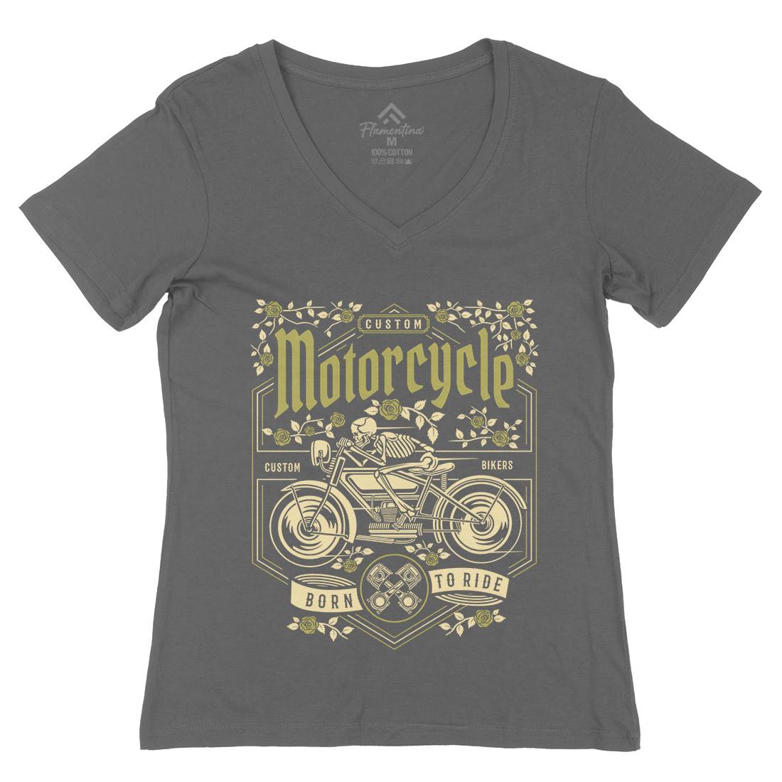 Skull Womens Organic V-Neck T-Shirt Motorcycles D576