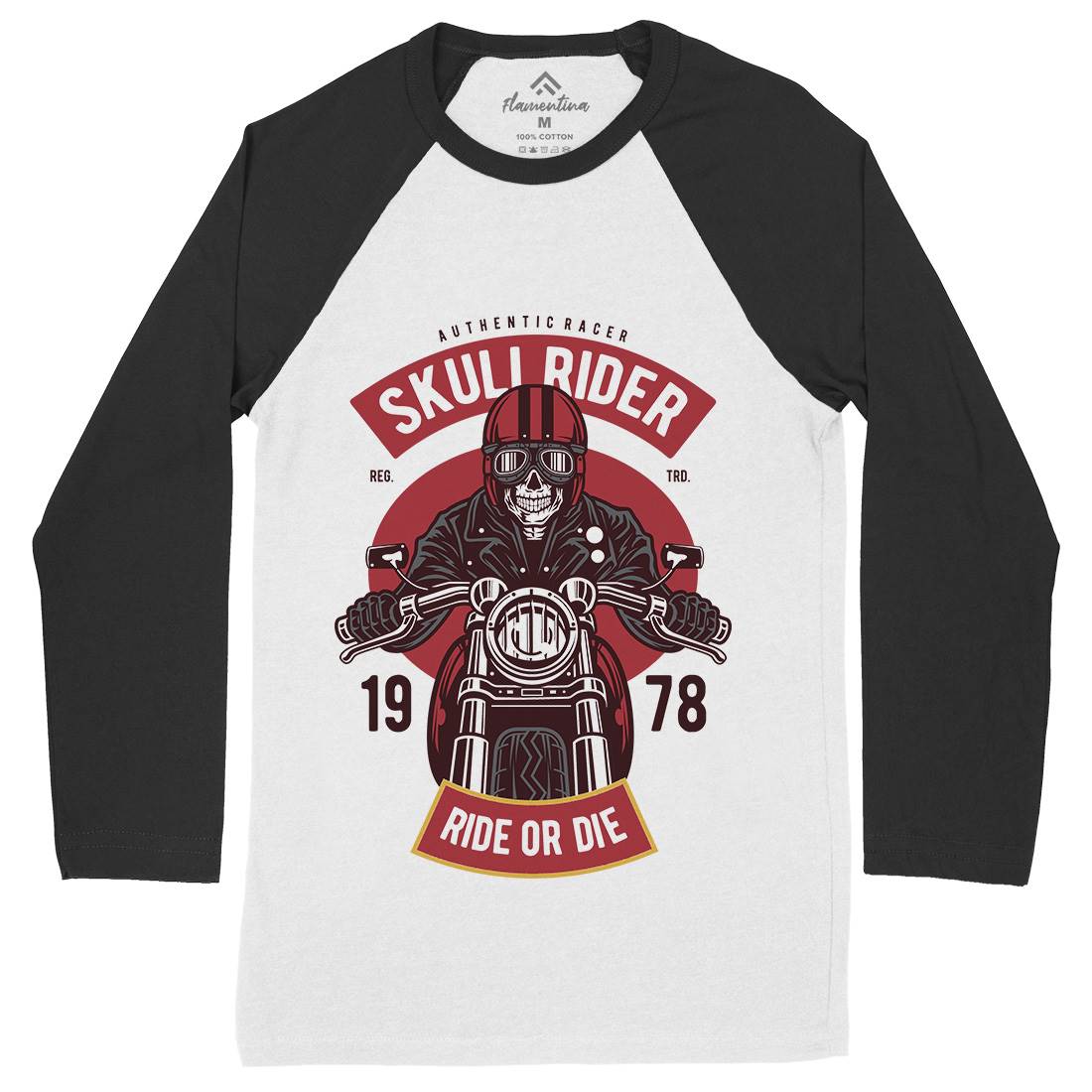 Skull Rider Mens Long Sleeve Baseball T-Shirt Motorcycles D577
