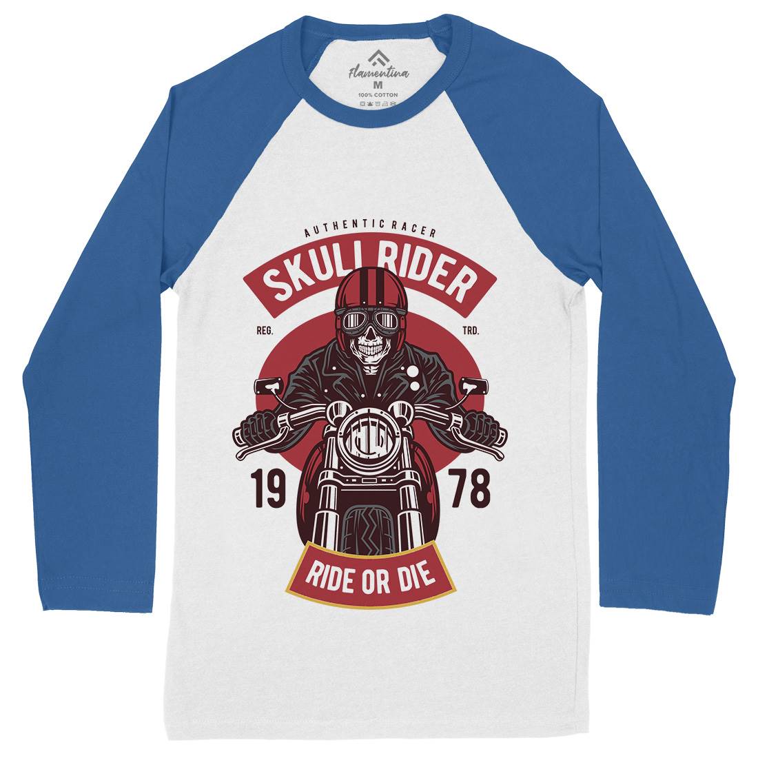 Skull Rider Mens Long Sleeve Baseball T-Shirt Motorcycles D577