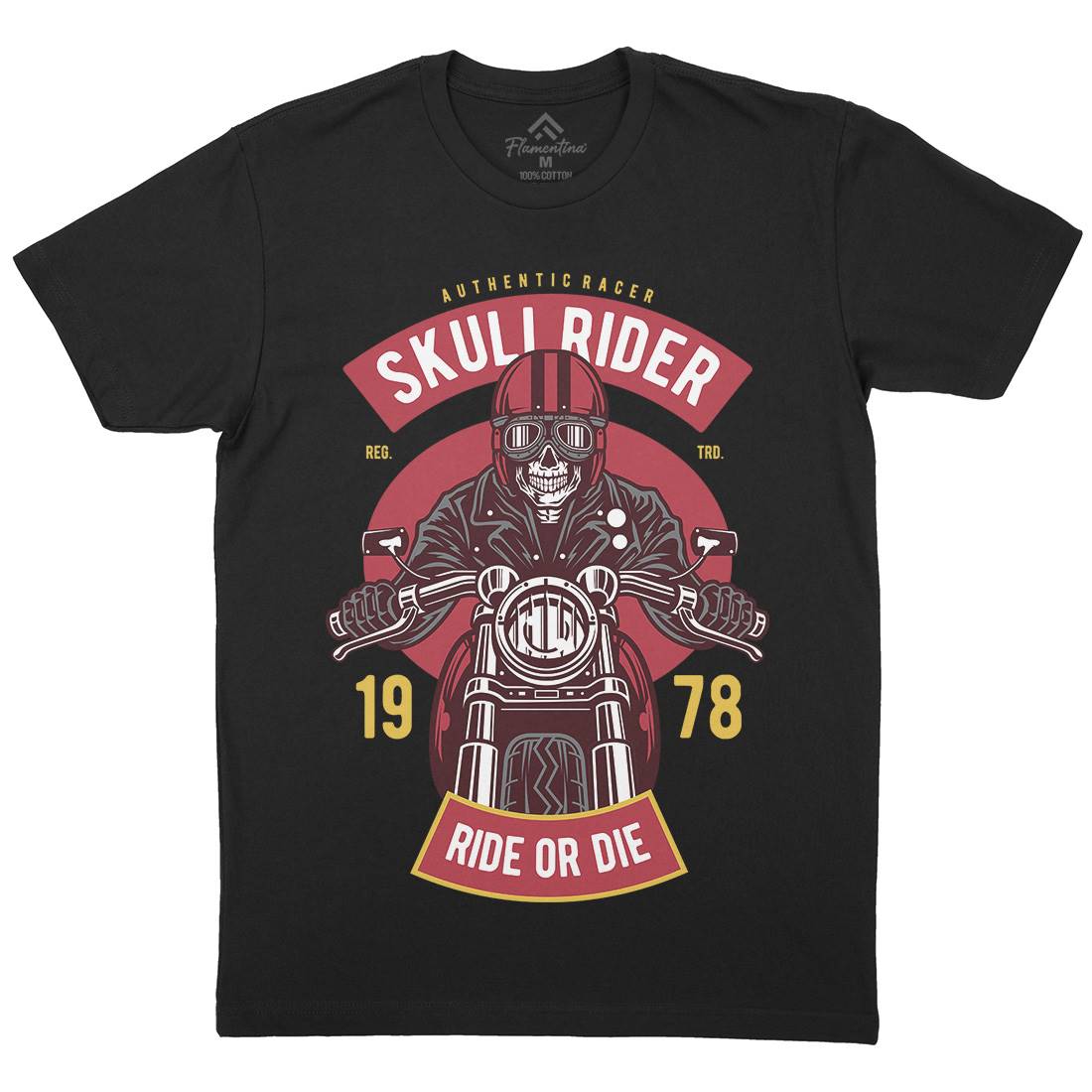 Skull Rider Mens Organic Crew Neck T-Shirt Motorcycles D577