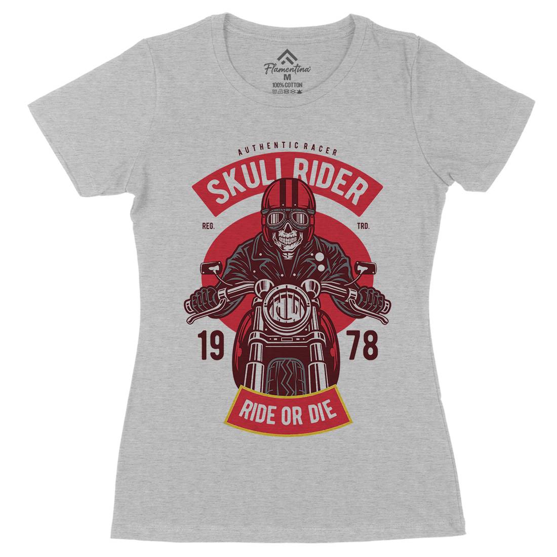 Skull Rider Womens Organic Crew Neck T-Shirt Motorcycles D577