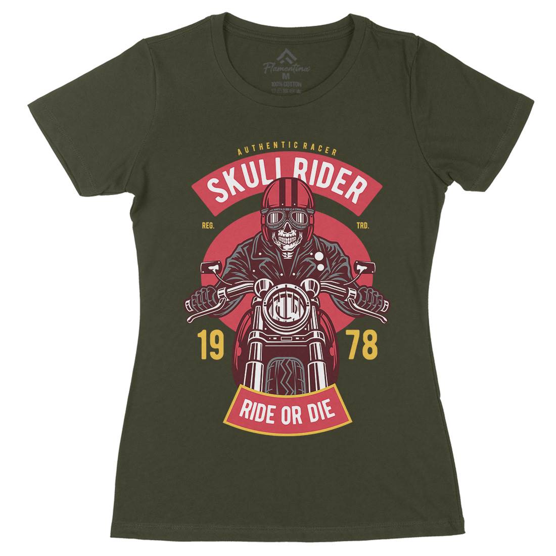 Skull Rider Womens Organic Crew Neck T-Shirt Motorcycles D577