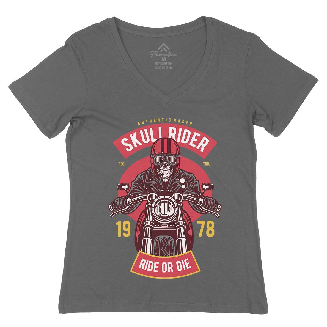 Skull Rider Womens Organic V-Neck T-Shirt Motorcycles D577