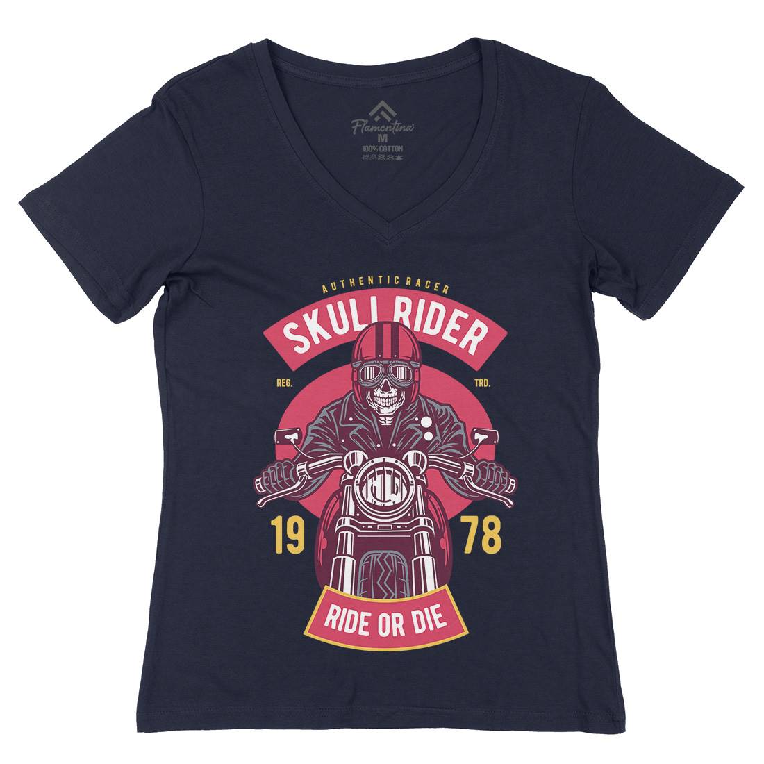 Skull Rider Womens Organic V-Neck T-Shirt Motorcycles D577