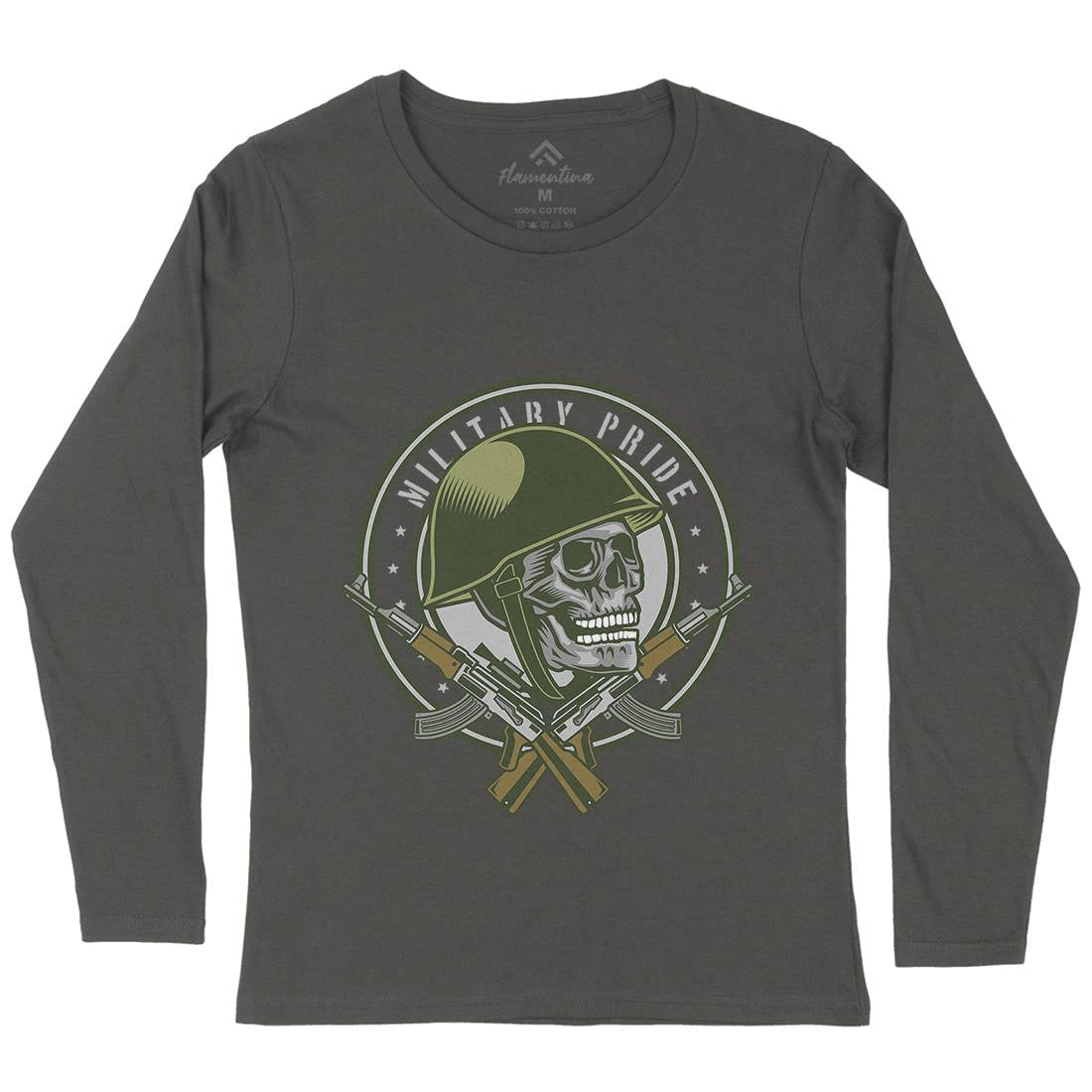 Skull Soldier Womens Long Sleeve T-Shirt Army D578