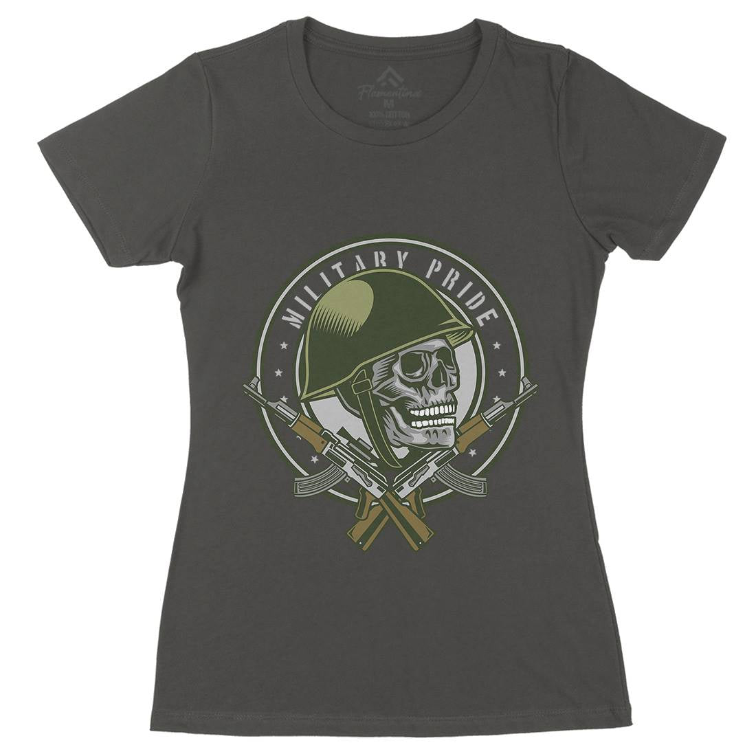 Skull Soldier Womens Organic Crew Neck T-Shirt Army D578
