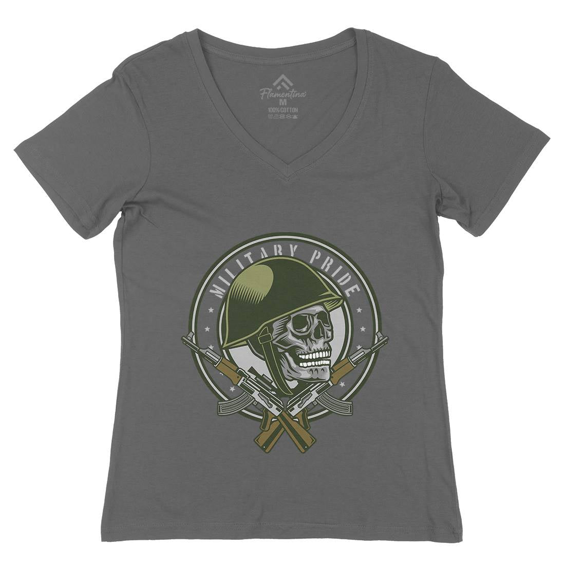 Skull Soldier Womens Organic V-Neck T-Shirt Army D578
