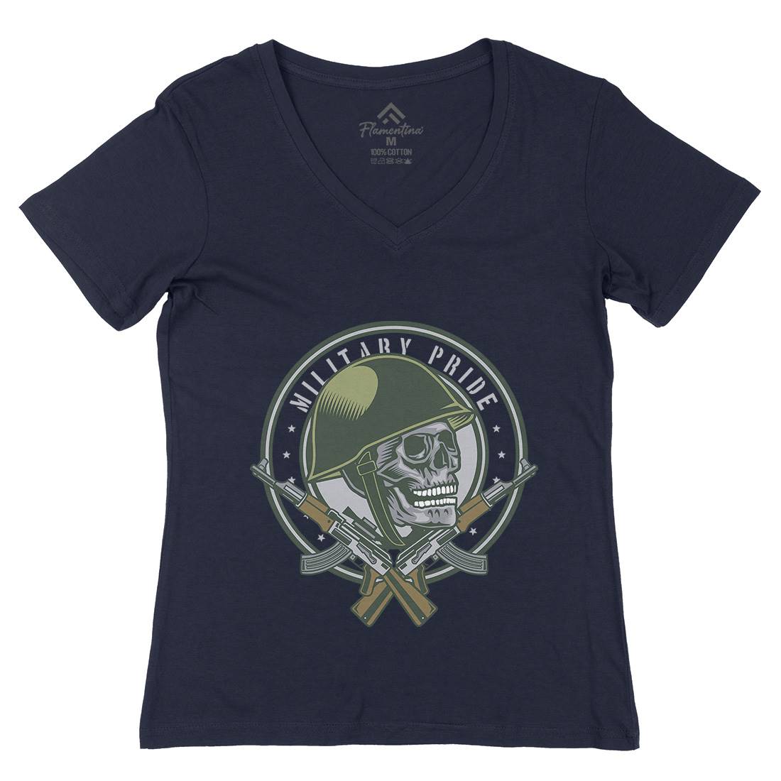 Skull Soldier Womens Organic V-Neck T-Shirt Army D578