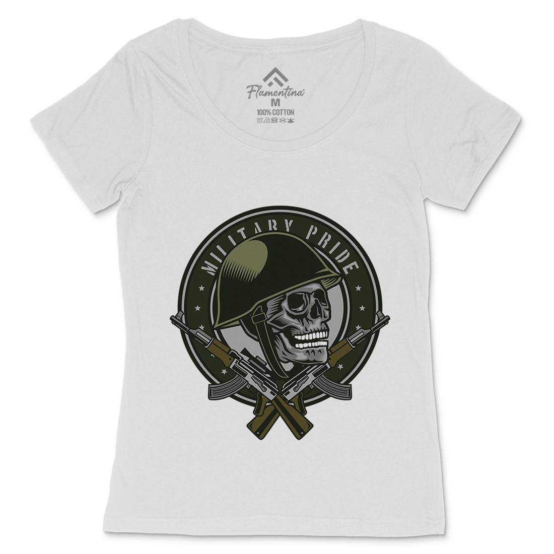 Skull Soldier Womens Scoop Neck T-Shirt Army D578