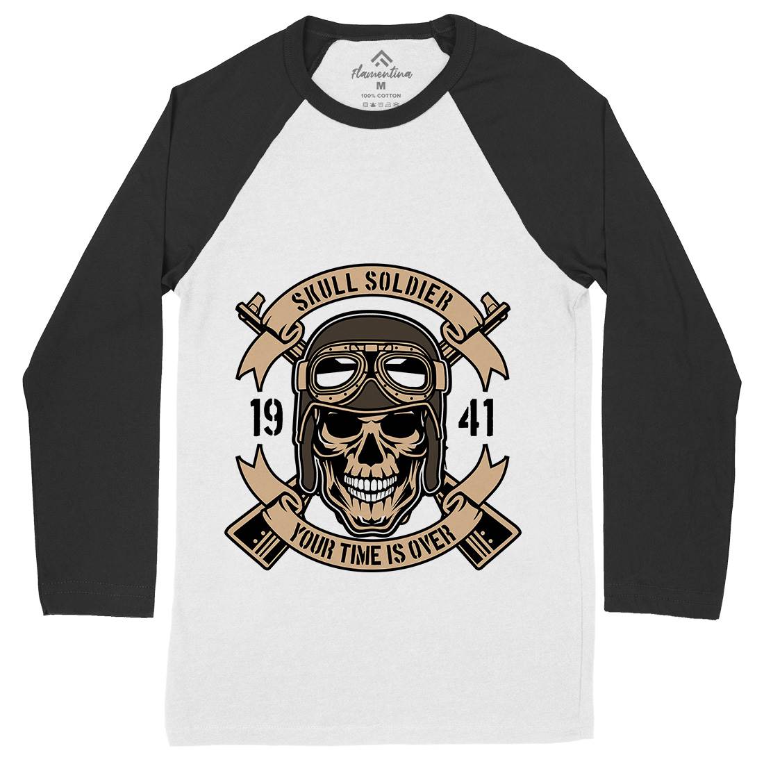 Skull Soldier Mens Long Sleeve Baseball T-Shirt Army D579
