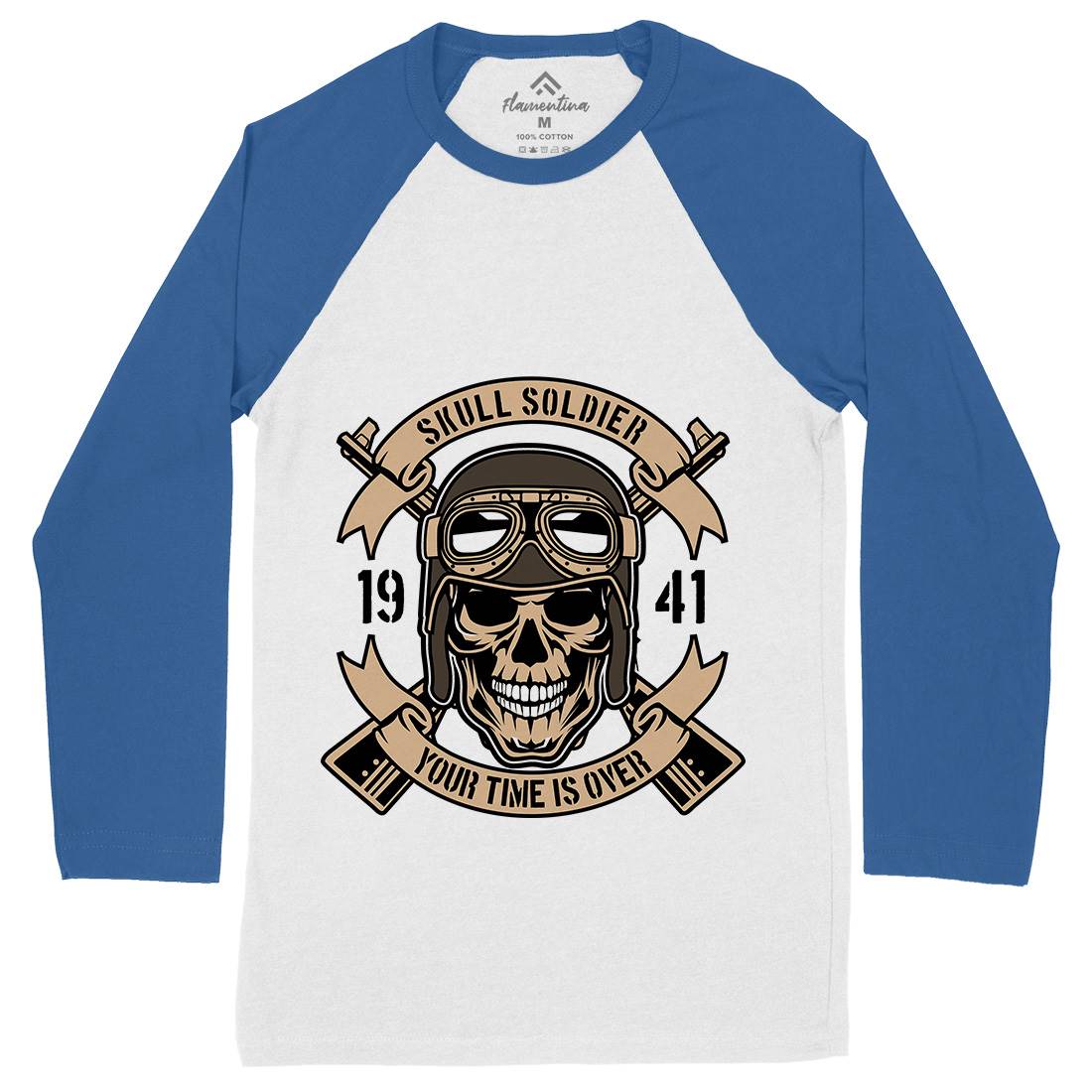 Skull Soldier Mens Long Sleeve Baseball T-Shirt Army D579